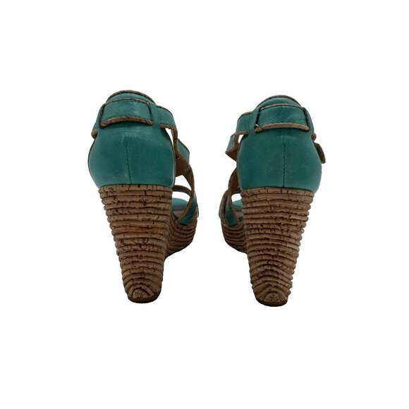 Miz Mooz Kenya Platform Leather Wedge Heel Peep Toe Sandals size 7.5 Cork - Picture 9 of 16